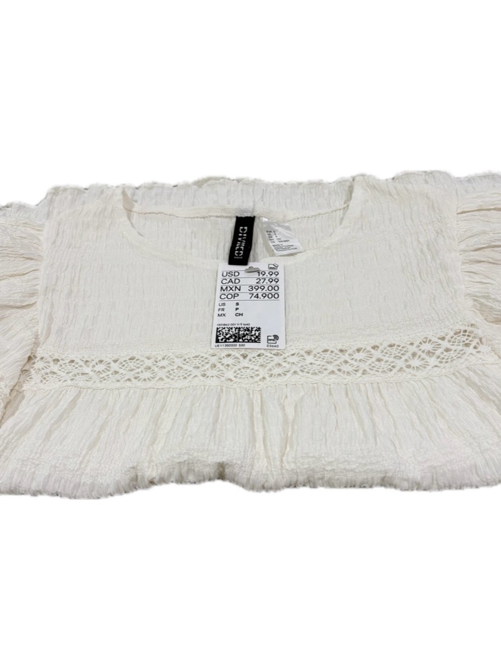 H&M Divided Off-White/Ivory Smocked Flutter Sleeve Top | Size Small | NWT - Picture 3 of 4